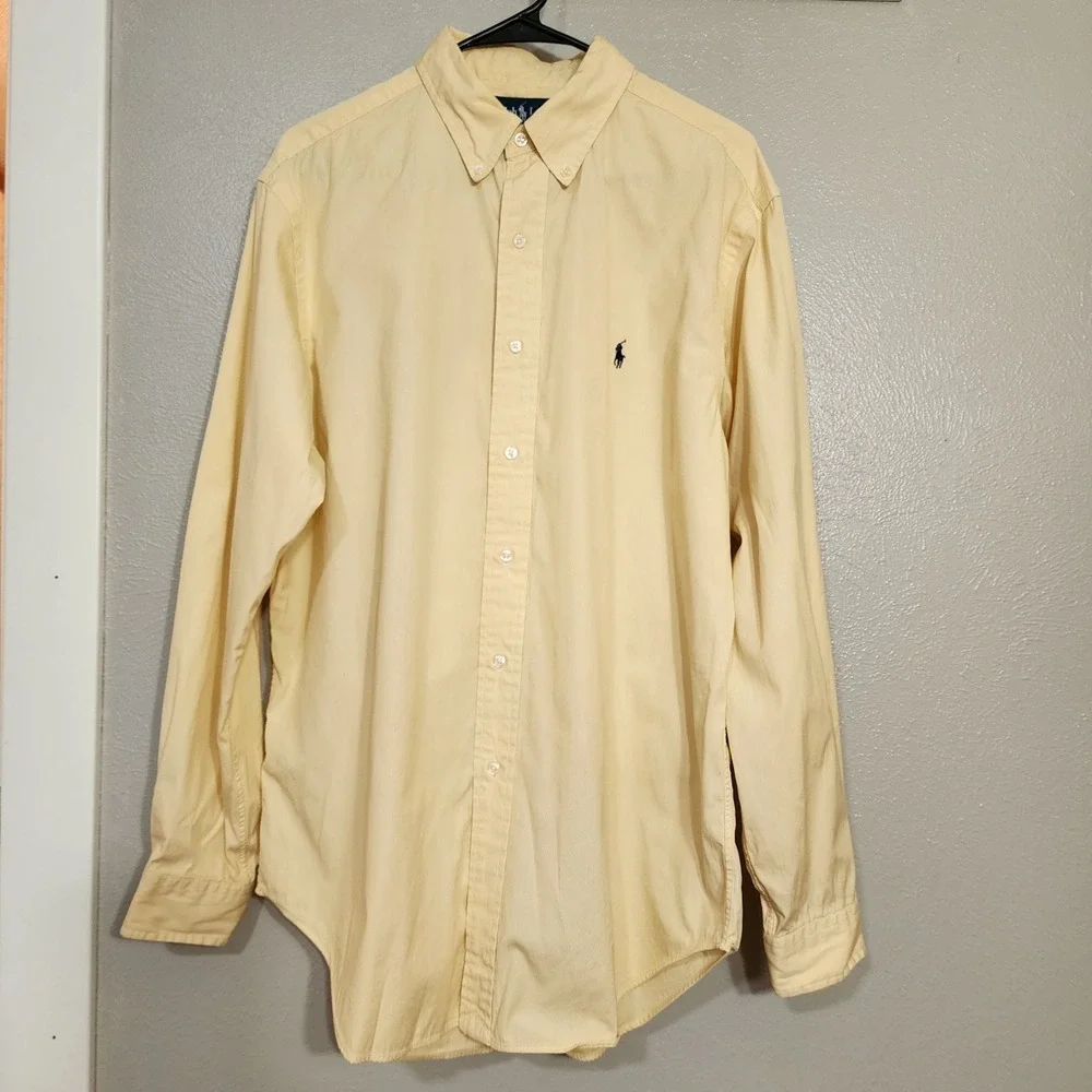 Ralph Lauren Long Sleeve Men's Button Down Shirt Yellow 16 1/2 Size 34/35